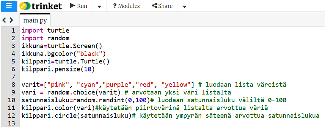 Johdatus Python-ohjelmointiin Turtle-grafiikan avulla